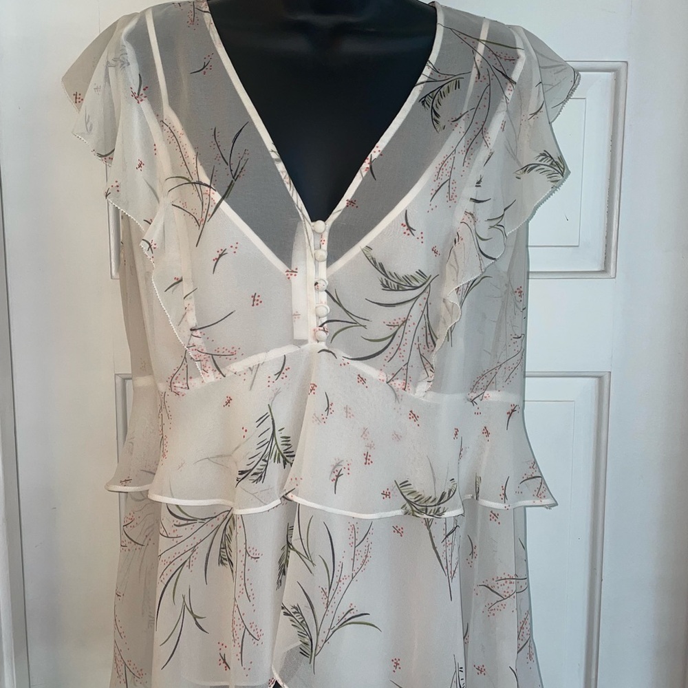 Sheer Floral Ruffle Blouse